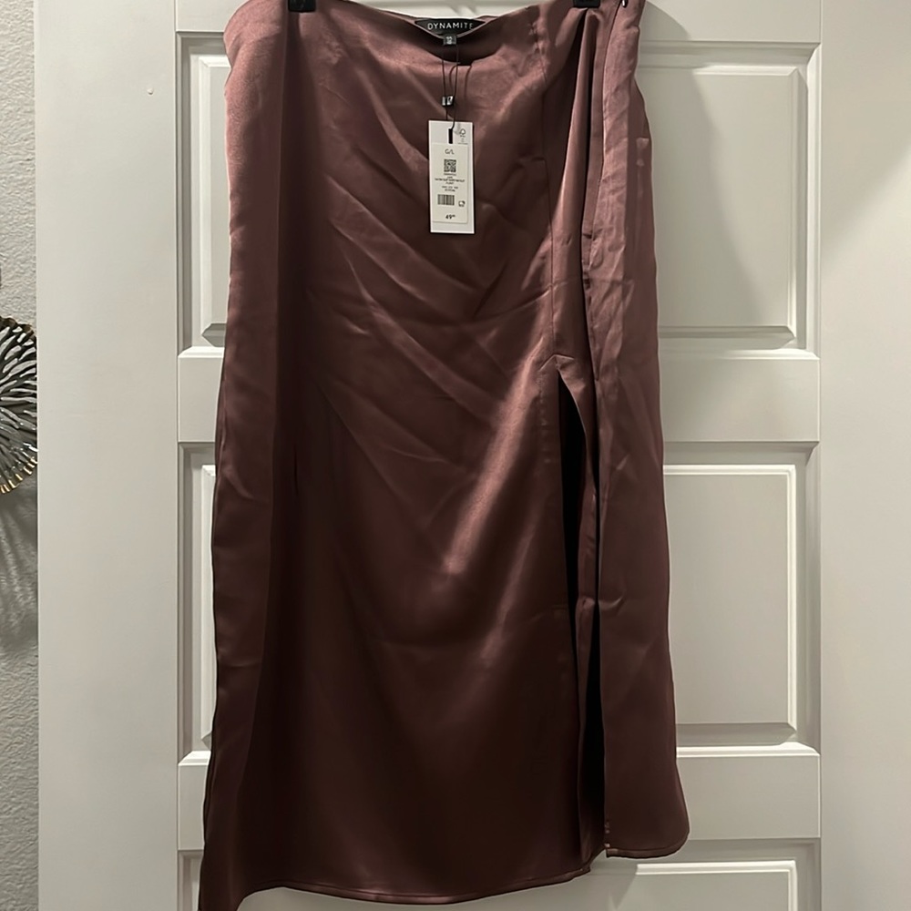 Dynamite satin slip skirt w/slit. Large. New with tags.
